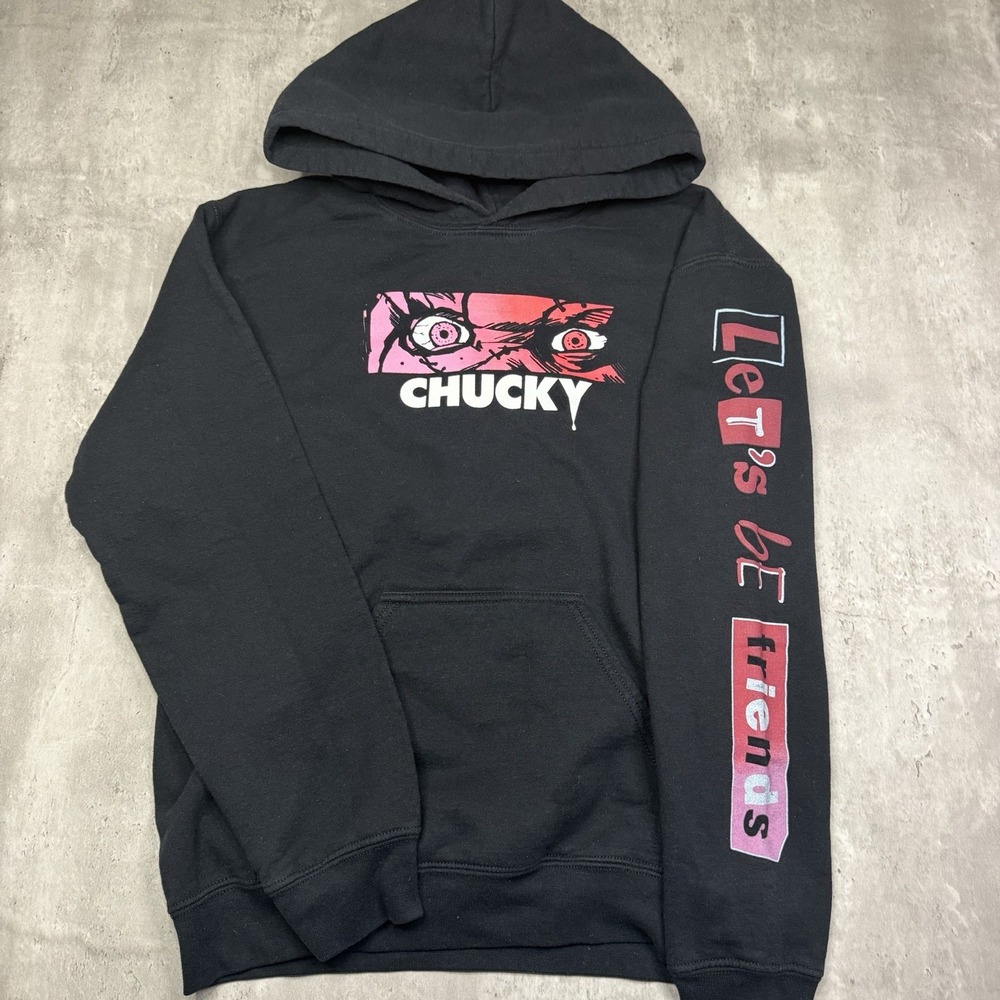 Chucky Hoodie Lets Be Friends Adult S Black Halloween Horror Double Sided